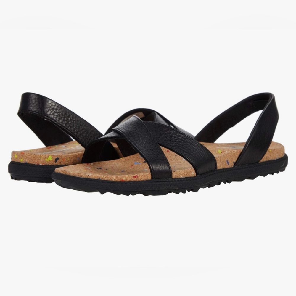 Black Leather Crisscross Slingback Sandal - Women